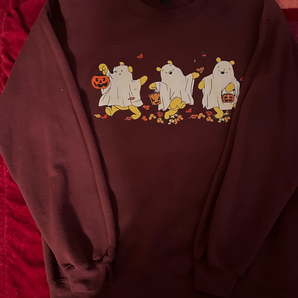 Maroon Winnie & Pooh Ghosts Halloween Graphic Sweater
